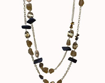 Gold-Tone Multi-Strand Necklace W/ Brown & Black Beads Chunky Design Fashion Jew