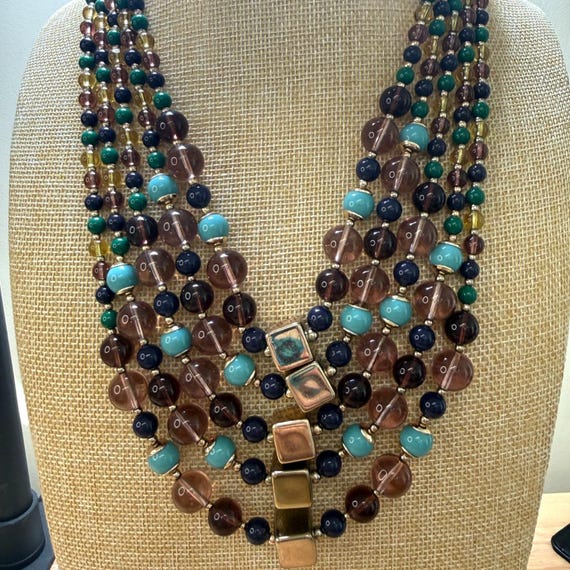 Talbots Multicolor Beaded Statement Necklace With… - image 1