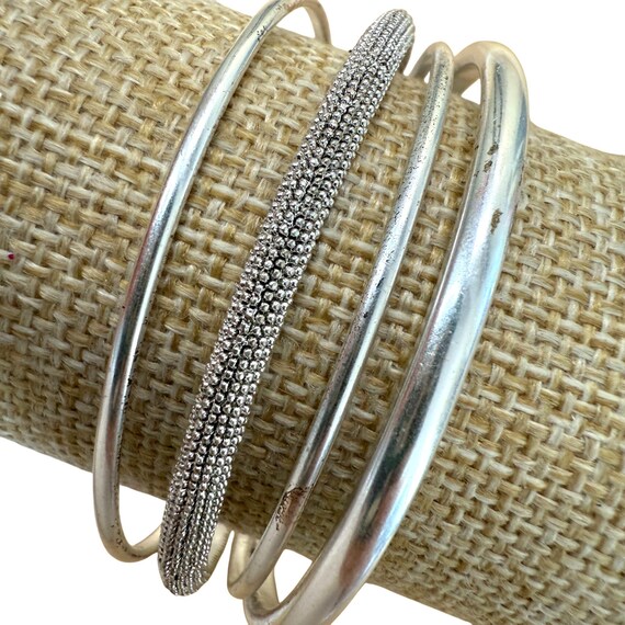 Vintage Monet Silver-Tone Stackable Bangle Bracel… - image 1