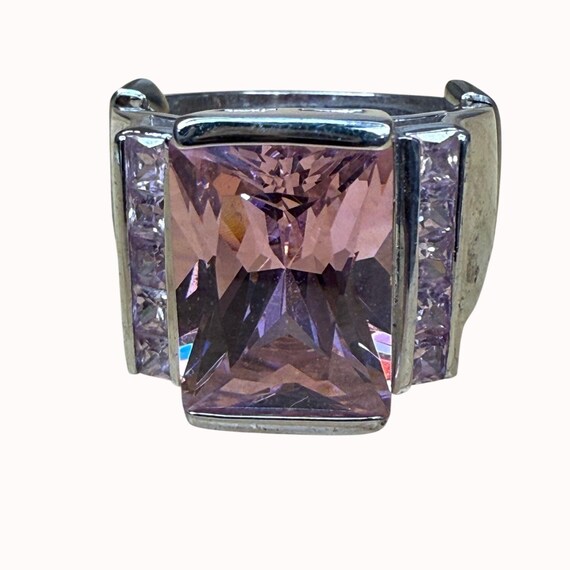 Large Rectangular Pink Gemstone Statement Ring Wi… - image 1