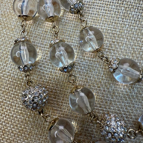Three-Strand Clear Beaded Statement Necklace With… - image 3