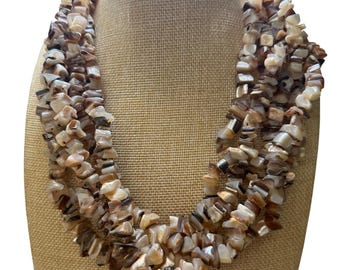Shell Multi Strand Necklace Brown Bohemian Earthy Statement Clasp
