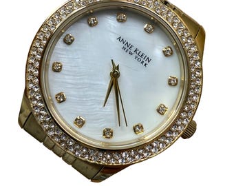 ANNE KLEIN ll‎ Mother Of Pearl Gold Plate Jewel Encrusted Watch FREE SHIPPING Anne Klein Mother of Pearl Crystal Bezel Gold Tone Quartz  main image 3
