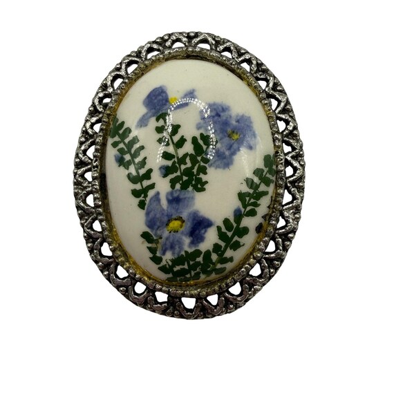 Cottagecore Floral Hand Painted Vintage Brooch Unbranded