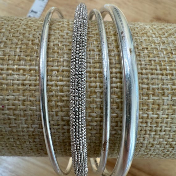 Vintage Monet Silver-Tone Stackable Bangle Bracel… - image 2