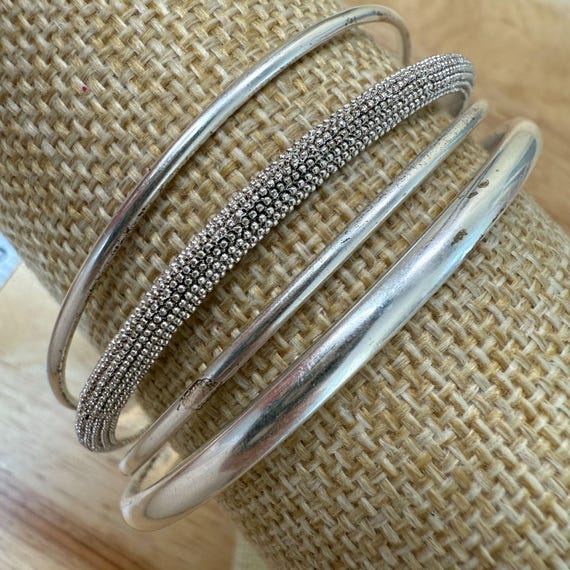 Vintage Monet Silver-Tone Stackable Bangle Bracel… - image 3