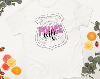 Police Wife T-Shirt -- Support Law Enforcement Families, Pink and Black Police Wife Shirt with Heart, Blue Collar Wife Gift