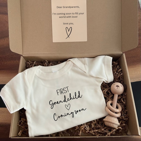 First Grandchild Announcement, Pregnancy Reveal Grandparents, Baby Announcement Gift Box, Grand Baby Coming Soon Bodysuit