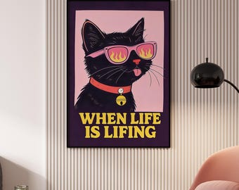 Black Cat Poster | Sassy Cat with Sunglasses, Pink Background (Digital Download)