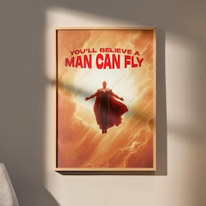 Superman "Man Can Fly" Poster | Man of Steel Orange Cloud Art