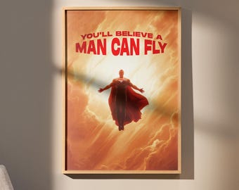 Superman "Man Can Fly" Poster | Man of Steel Orange Cloud Art