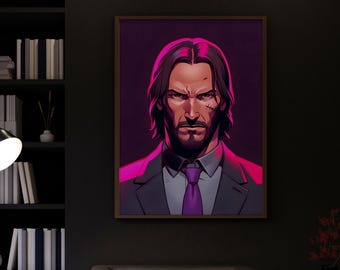 John Wick Neon Portrait Poster | Stylized Assassin Digital Art