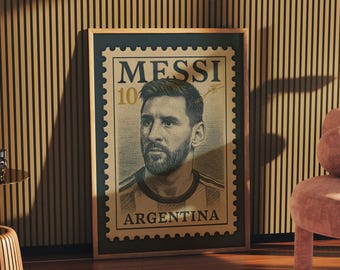 Lionel Messi Argentina Stamp Poster | Vintage Messi Wall Art Print