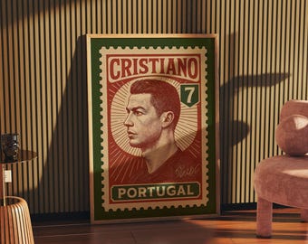 Cristiano Ronaldo Portugal Stamp Poster | CR7 Vintage Wall Art