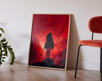 Wonder Woman Silhouette Poster | Amazon Warrior Red Wall Art Print