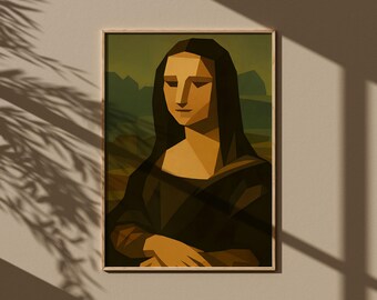 Geometric Mona Lisa Wall Art, Low Poly Masterpiece Poster, Abstract Da Vinci Print