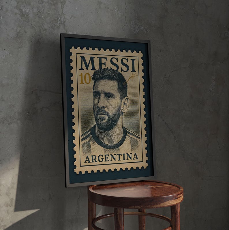 Lionel Messi Argentina Stamp Poster | Vintage Messi Wall Art Print - Etsy