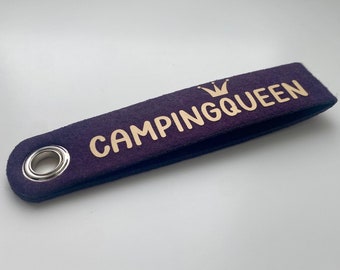 Schlüsselanhänger, Schlüssel, Camping, Wohnwagen, Queen, Campen, Wohnmobil, Schlüsselband, Filz, Muttertag, Geschenk, Campingplatz