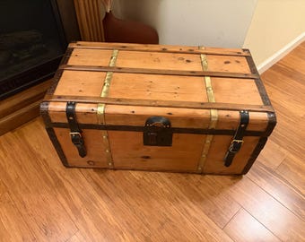 Refinished antique flat top trunk, made in the 1850s (pre civil war)