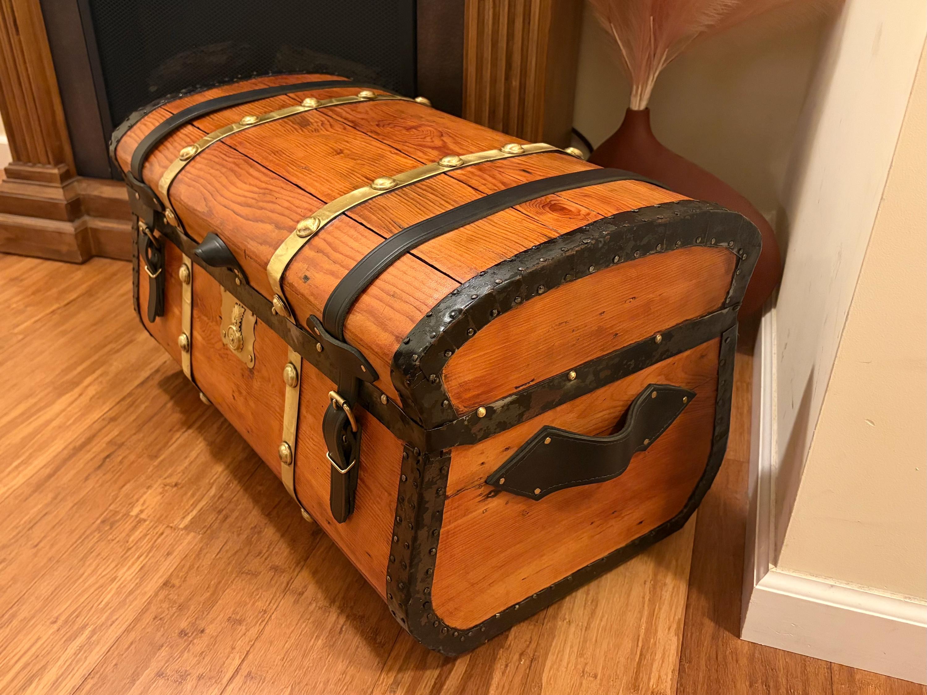 Refinished Antique Jenny Lind Trunk 1850 Era With Original Lid