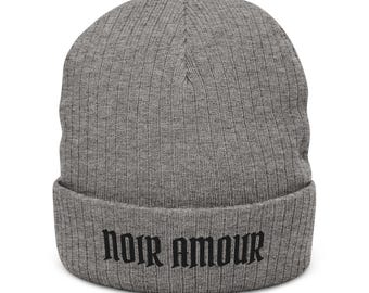 Gorro de punto acanalado Noir Amour / gorro con puños bordados
