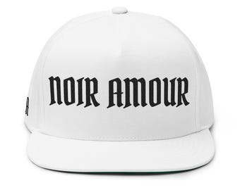 Noir Amour embroidered flat bill cap | Gothic script snapback hat