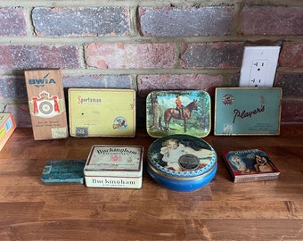 Antique cigarette tin, antique chewing tobacco tins, vintage tins