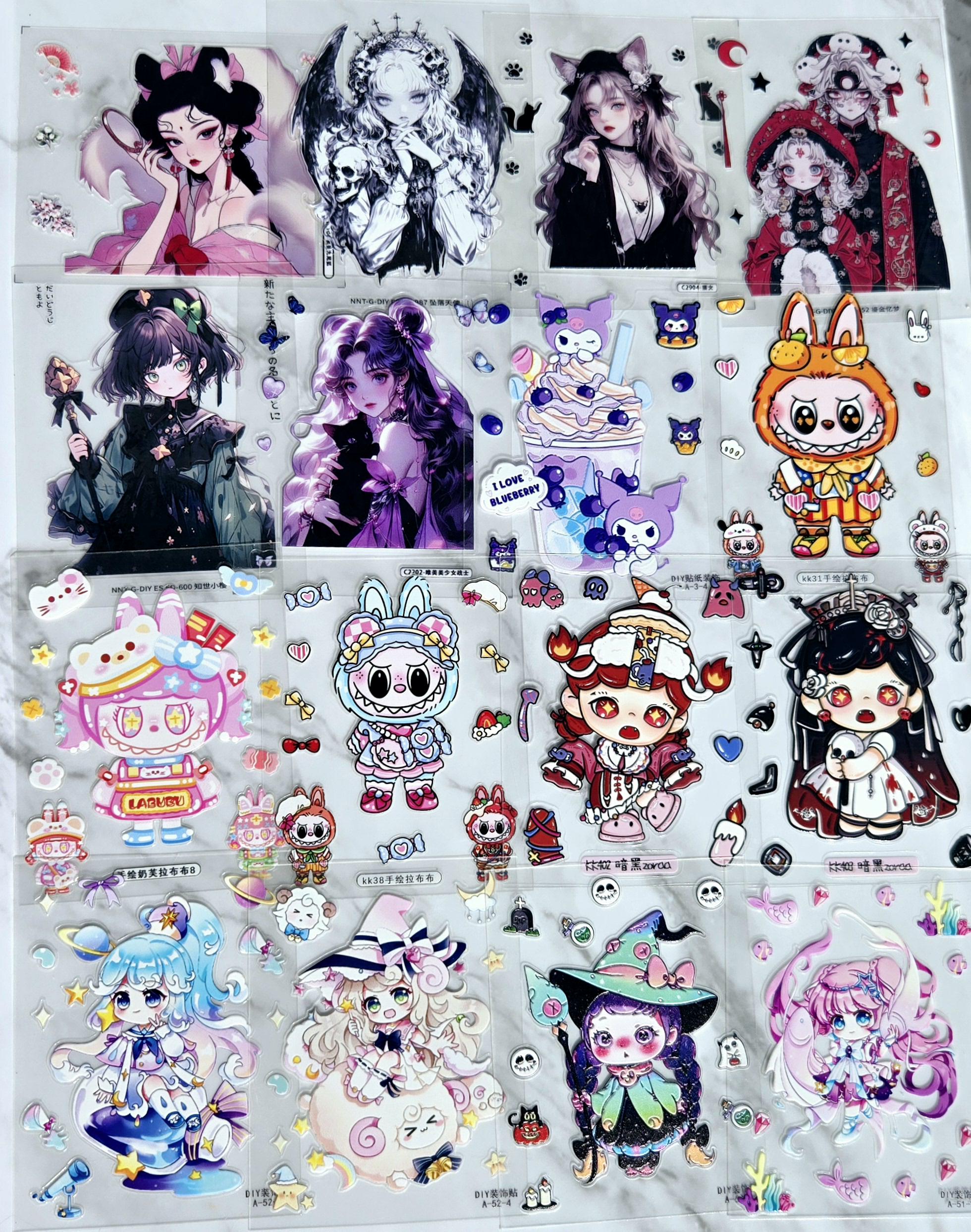 【7】SKULLPANDA. DORA.LABUBU等 キャラクターグッズ 1式 Popmart Skullpanda, Dora, Labubu Fantasy Pre Made Stickers and