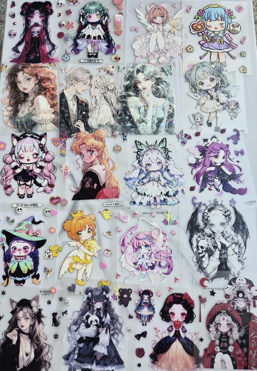 Popmart Skullpanda, Dora, Labubu Fantasy Pre Made Stickers and