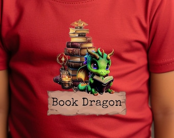 T-shirt livre dragon pour tout-petit dragon rat de bibliothèque petits enfants cadeau d'anniversaire pour amoureux des livres T-shirt à manches courtes pour tout-petit bébé mignon histoire de dragon