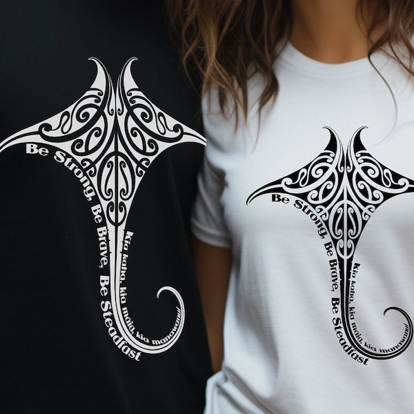 T-shirt tatouage raie manta maori soyez fort, soyez courageux, soyez ferme T-shirt Aotearoa, cadeau d'anniversaire néo-zélandais, t-shirt à manches courtes en jersey unisexe