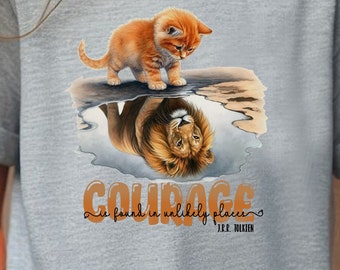 Kinder Kätzchen T-Shirt Lion Reflection Inspirational Courage Zitat JRR Tolkien Erhebende Tween Geschenk Feline T-Shirt Katze Jugend Kurzarm T-Shirt