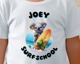 Joey Koala Surfing T-Shirt Toddlers Koala Surfer School T Shirt Birthday Gift Little Kids Summer Tee Beach Wear Toddler Short Sleeve Tee