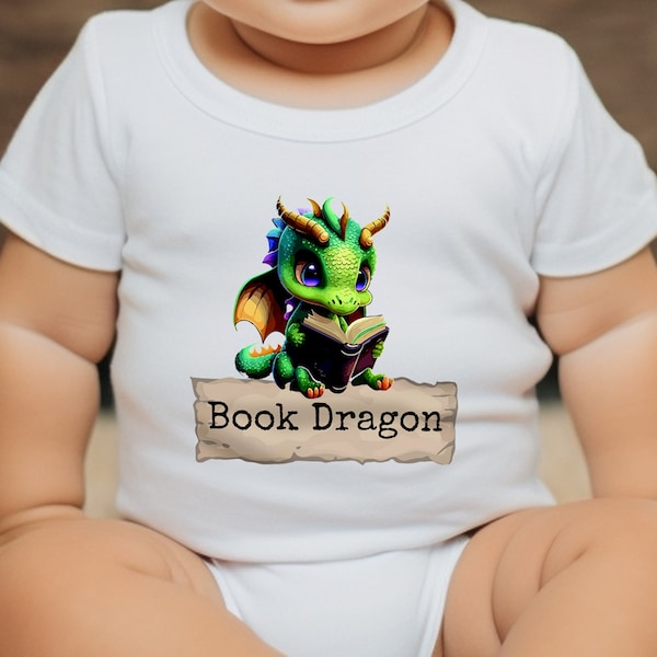 Book Dragon Bodysuit Cute Baby Dragon Infant Onesie Birthday Gift for Book Lover Bookworm Infant Fine Jersey Bodysuit