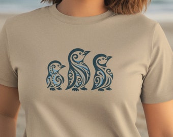 Maori Style Blue Penguins T-Shirt New Zealand Stylized Penguin T Shirt Aotearoa Native Tattoo Top Unisex Jersey Short Sleeve Tee