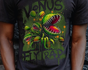Graffiti Venus Fly Trap T- Shirt Botanical Art Grunge Style T Shirt Cool Carnivorous Plant Gift Unisex Jersey Short Sleeve Tee