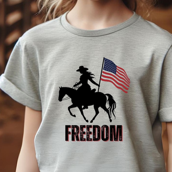 Rodeo Queen Freedom T-Shirt Cool Independence Day Gift for Boys & Girls 4th of July T Shirt Horse Lovers Summer Tee Youth Short Sleeve Tee