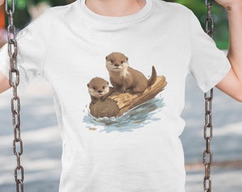 River Otter Pups Kids T-Shirt, Animal Lover Tee