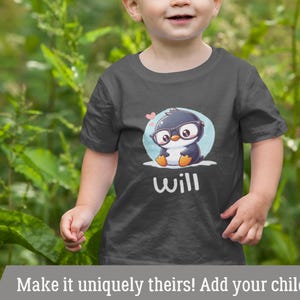 Custom Penguin Toddler T-Shirt Cute Birthday Gift for Little Kids Personalized Summer Vacation Shirt Name Nickname Toddler Short Sleeve Tee