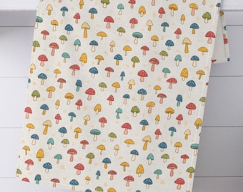 Paño de cocina con estampado de setas veraniegas / Paño de cocina con alegres setas / Paño de cocina de algodón o poliéster con estampado cottagecore