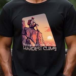 Sunset Klettern T-Shirt, Outdoor Abenteuer Unisex Jersey Tee