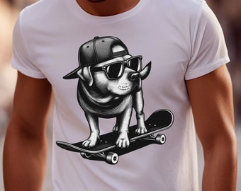 Skateboarding Dog T-shirt Black White Cool Canine T Shirt Skateboarding Dog T-shirt Black White Cool Canine T Shirt