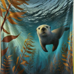Sea Otter Plush Blanket Endangered Wildlife Conservation Cute Otter Cozy Gift for Animal Lovers Soft Bedding Home Velveteen Plush Blanket
