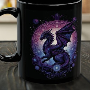 Fantasy Dragon Mug Dragon Art Ceramic Mug Chic Purple Intricate & Enigmatic Dark Dragon Fantasy Lover Gift Mystic Mug 11 oz, 15 oz