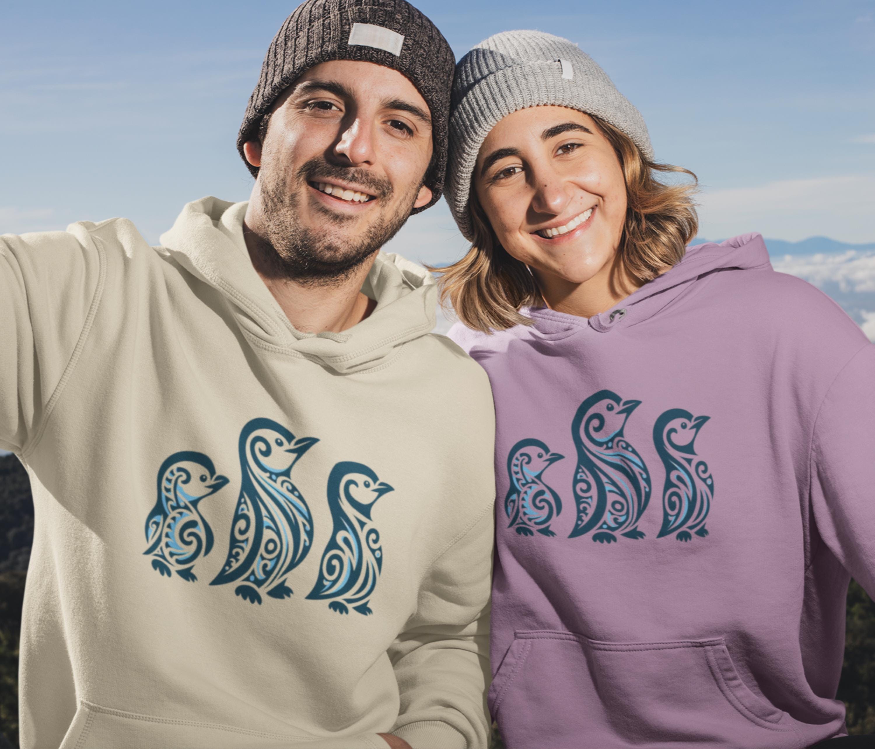 Maori Style Blue Penguins Hoodie New Zealand Stylized Penguin