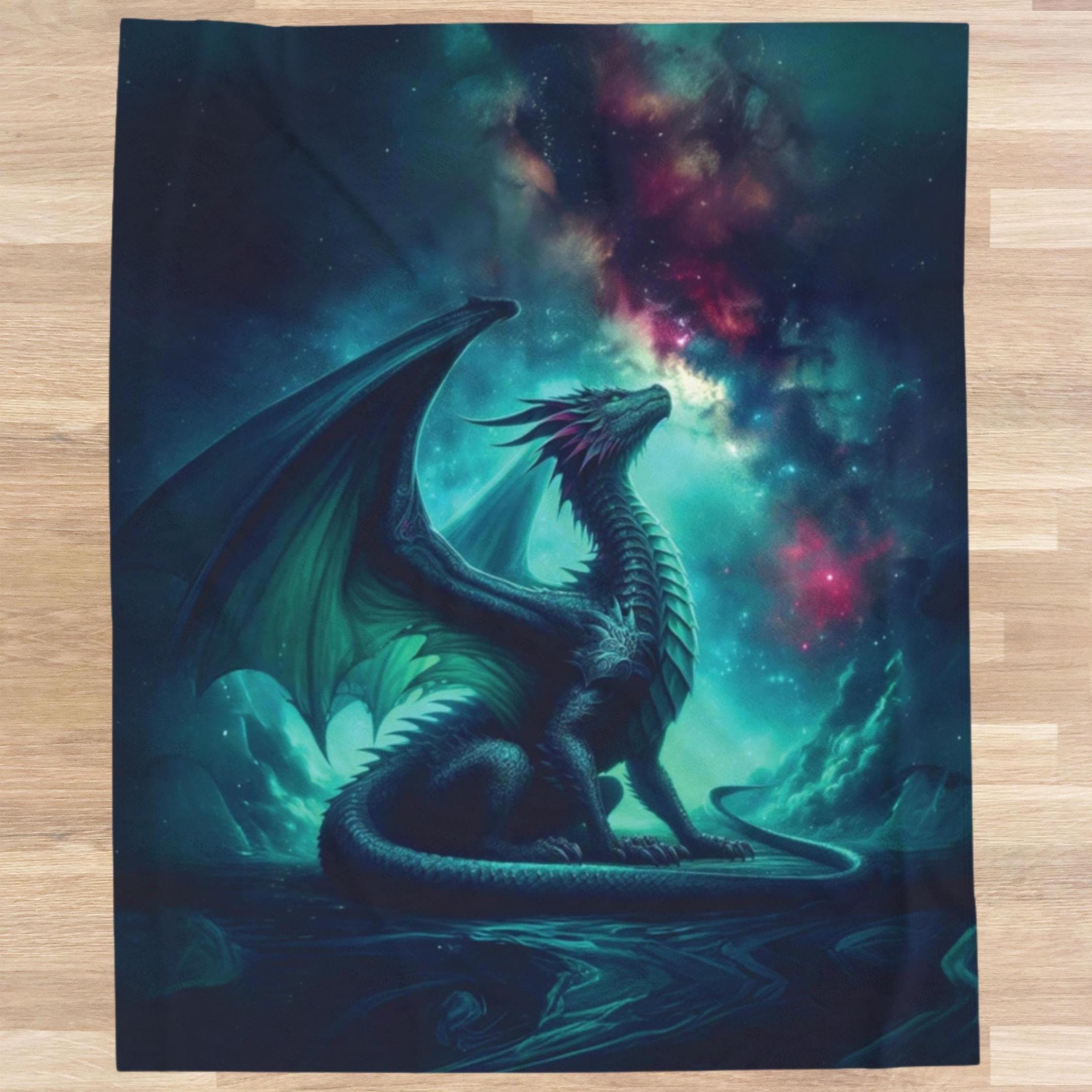 Dragon Night Sky Plush Blanket Fantasy Throw Dark Dragon Lover Gift Space Stars Soft Bedding Mythical Beast Cozy Wrap Home Decor Velveteen
