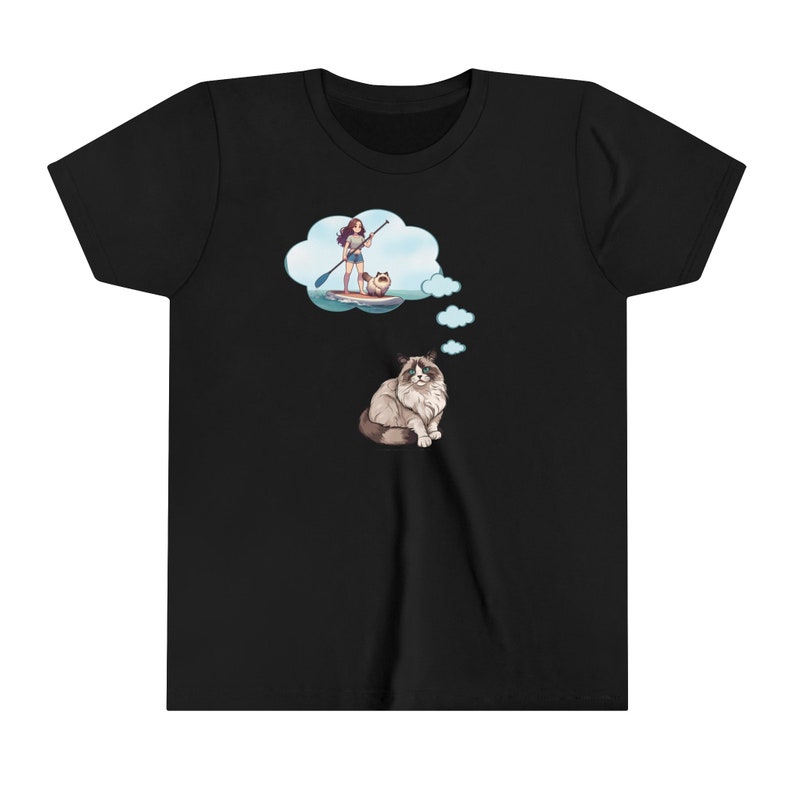 Ragdoll Cat Dream T-shirt Tween Summer Tee Paddleboard Girl Beachwear Cadeau d'anniversaire pour propriétaire de chat T-shirt à manches courtes pour jeunes et amoureux des chats Black