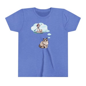 Ragdoll Cat Dream T-shirt Tween Summer Tee Paddleboard Girl Beachwear Cadeau d'anniversaire pour propriétaire de chat T-shirt à manches courtes pour jeunes et amoureux des chats Heather Columbia Blue