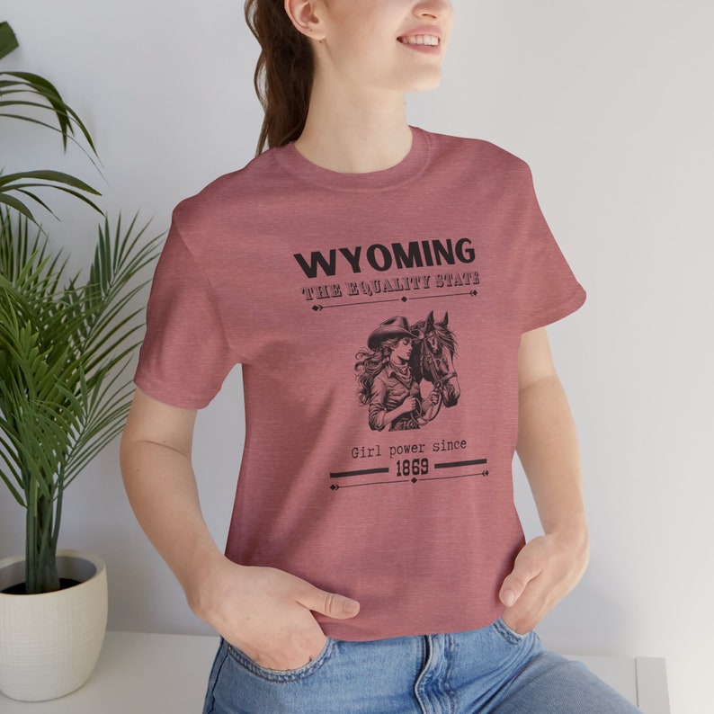 Wyoming Cowgirl T-Shirt Girl Power Gift for Her Equality State WY Horse Lover T Shirt Vintage Vibes Unisex Jersey Short Sleeve Tee image 4