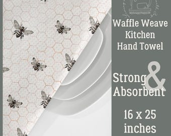 Bee Waffle Weave Kitchen Towel 16x25 Inches Practical Kitchen Hand Dish Cloth